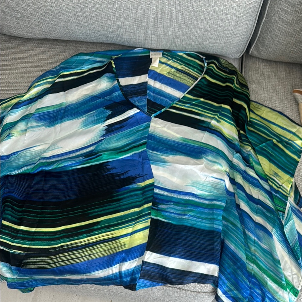 Striped V-Neck Blouse in Blue and Green